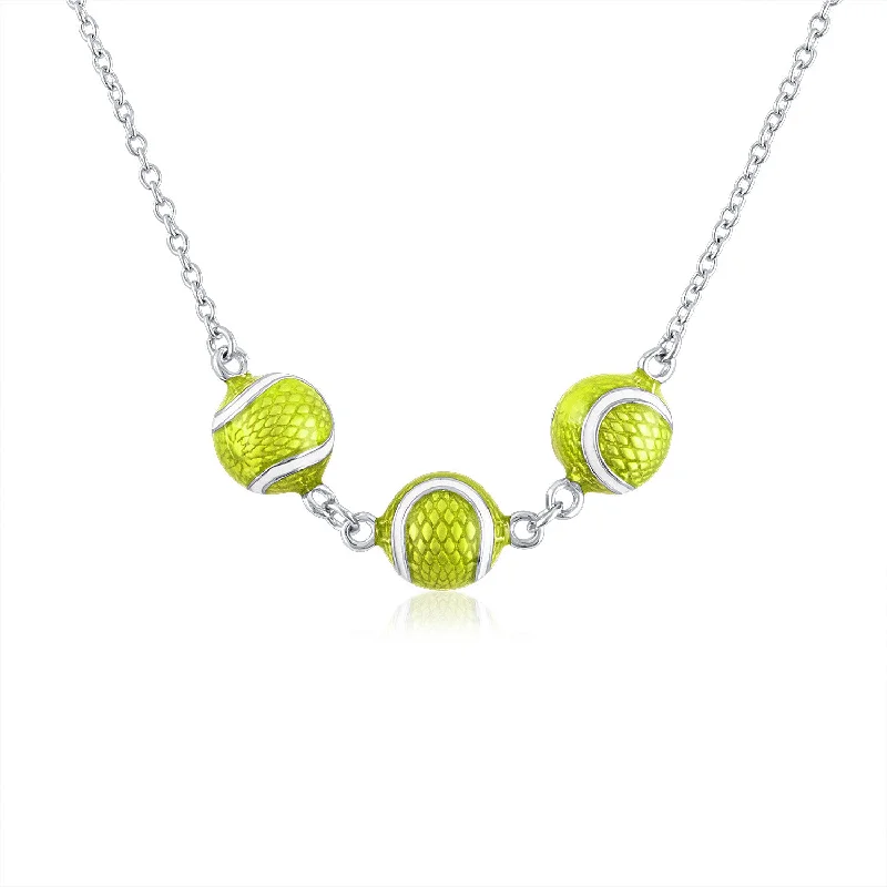 ladies necklace animal feather-Enamel Three Tennis Ball Necklace