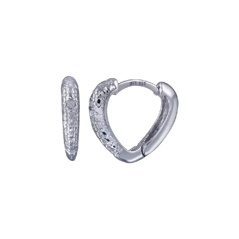 Ladies earrings ethical diamond designs-Silver 925 Rhodium Plated Round Clear CZ Heart huggie hoop Earrings - STE00693