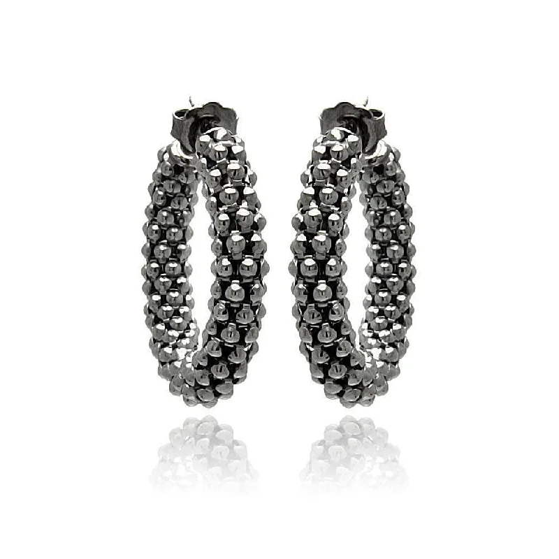 Ladies earrings timeless craft styles-Silver 925 Black Rhodium Plated Italian Hoop Earrings - ITE00029BLK