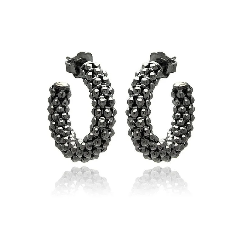 Ladies earrings limited run designs-Silver 925 Black Rhodium Plated Italian Crescent Stud Earrings - ITE00032BLK