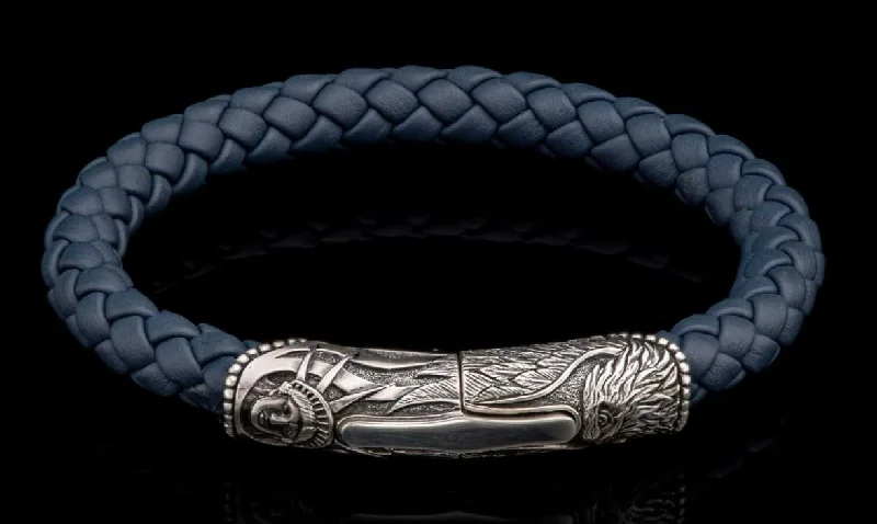 ladies bracelet sapphire textured-Sterling Silver & Blue Braided Leather 'Blue Ridge' Bracelet by William Henry