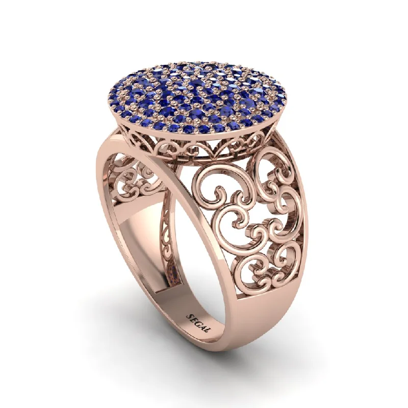 Ladies engagement rings unique diamond bands-Sapphire Signet Filigree Pave Engagement Ring - Rylie No. 14