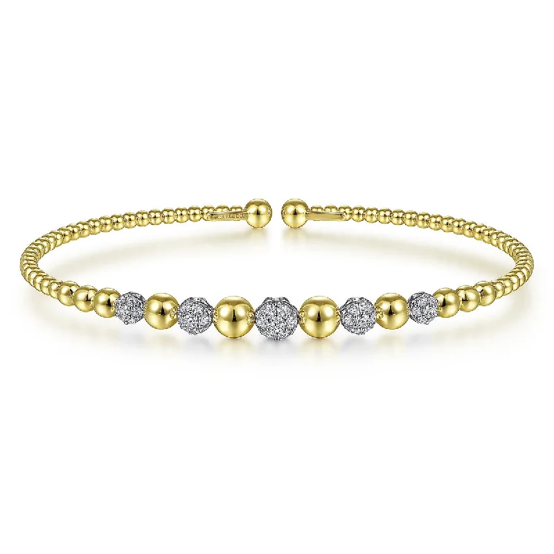 ladies bracelet zodiac pave-Gabriel 14K Yellow-White Gold Bujukan Cuff Bracelet with Pave Diamond Stations