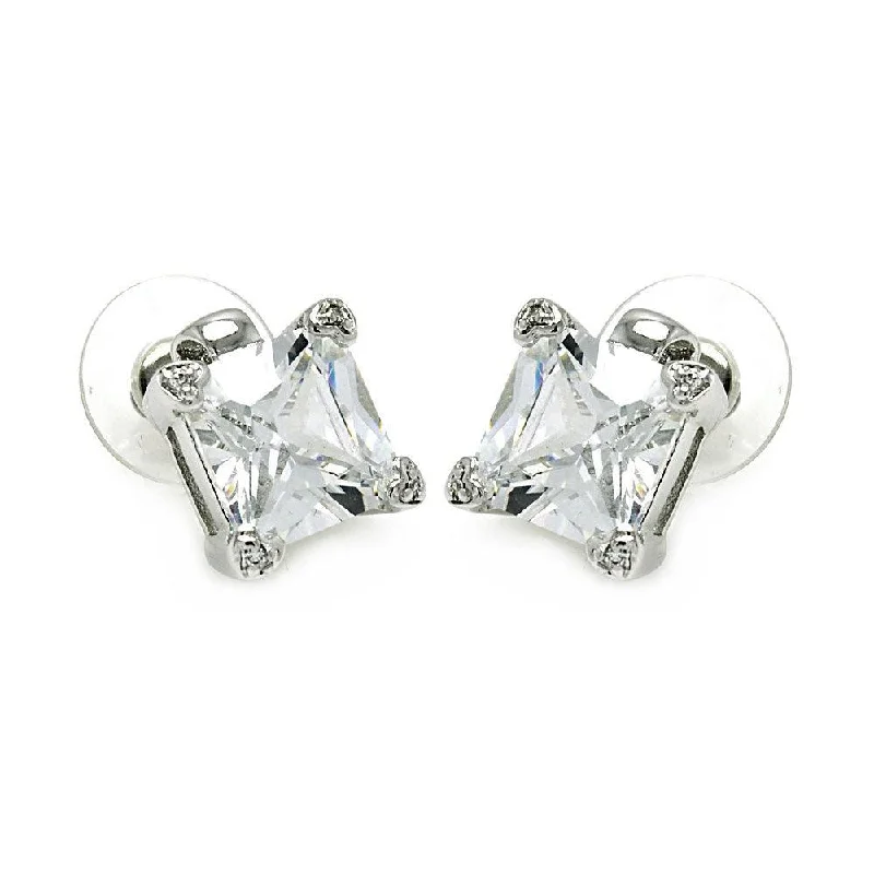 Ladies earrings long-lasting earrings-Silver 925 Rhodium Plated Square Clear CZ Stud Earrings - STE00634CL