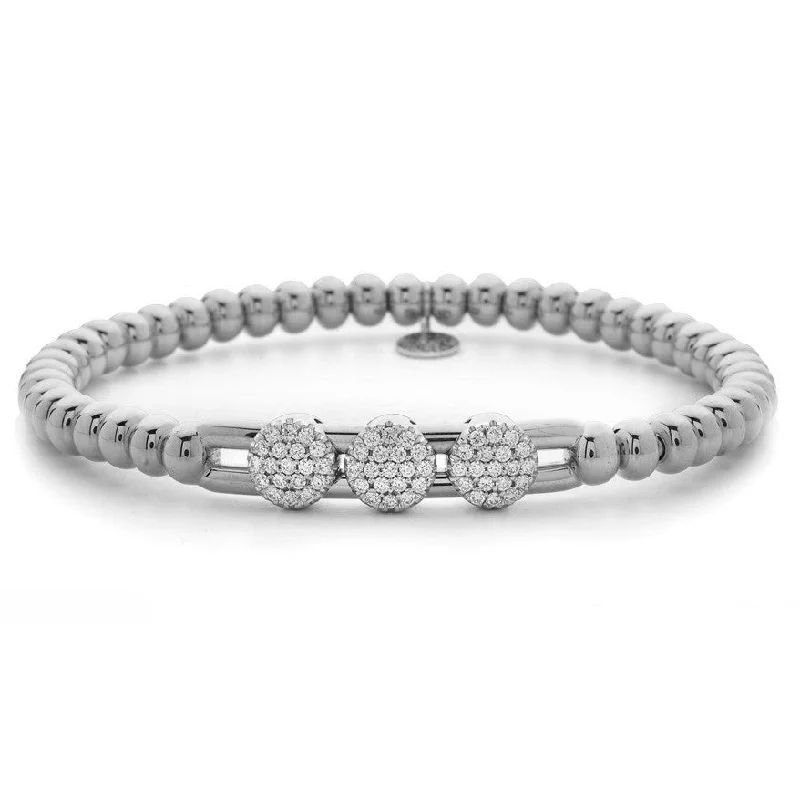 ladies bracelet satin pearl-Hulchi Belluni Bracelet with Three Pave Diamond Moveable Stations White Gold Stretch 20395-WW