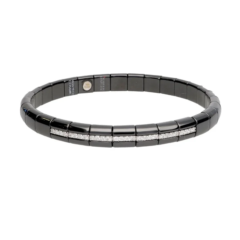 ladies bracelet satin black friday-Roberto Demeglio Black Ceramic Pura Bracelet with 7 Diamond Bars