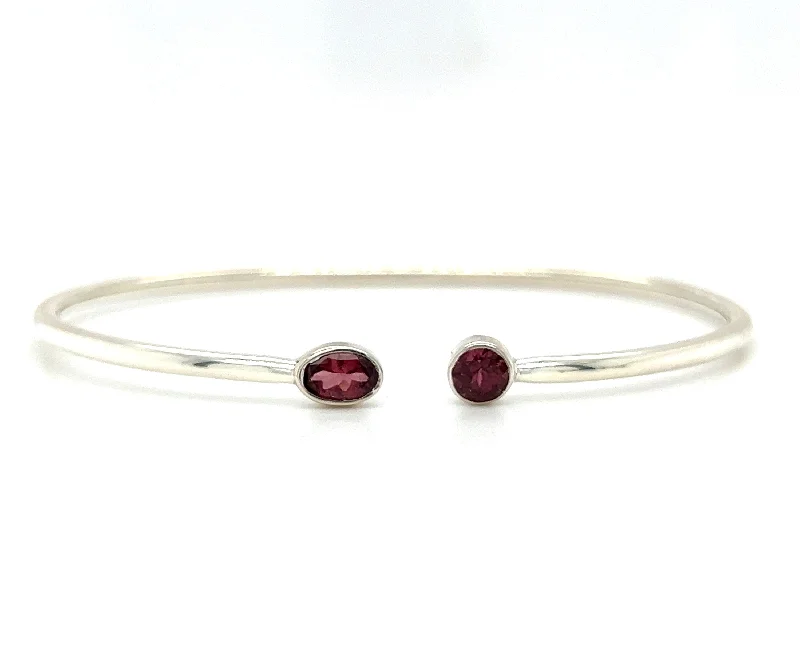 ladies bracelet twisted birthstone-Sterling Silver Pink Tourmaline Bangle Bracelet