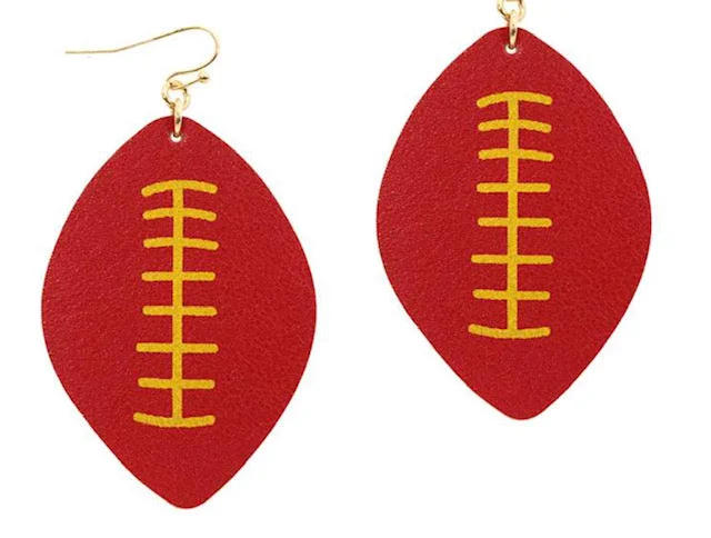 Ladies earrings faceted gem styles-College Football Leather Sport Earrings Red and Yellow