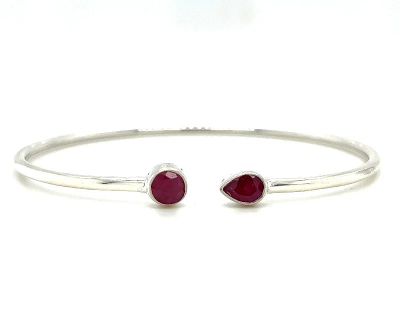 ladies bracelet birthstone leaf-Sterling Silver Ruby Bangle Bracelet