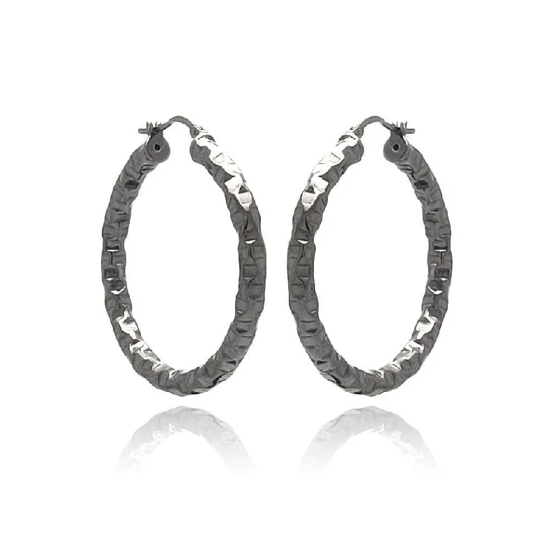 Ladies earrings vibrant shade designs-Clearance-Silver 925 Black Rhodium Plated Oval Hoop Earrings - ITE00023BLK