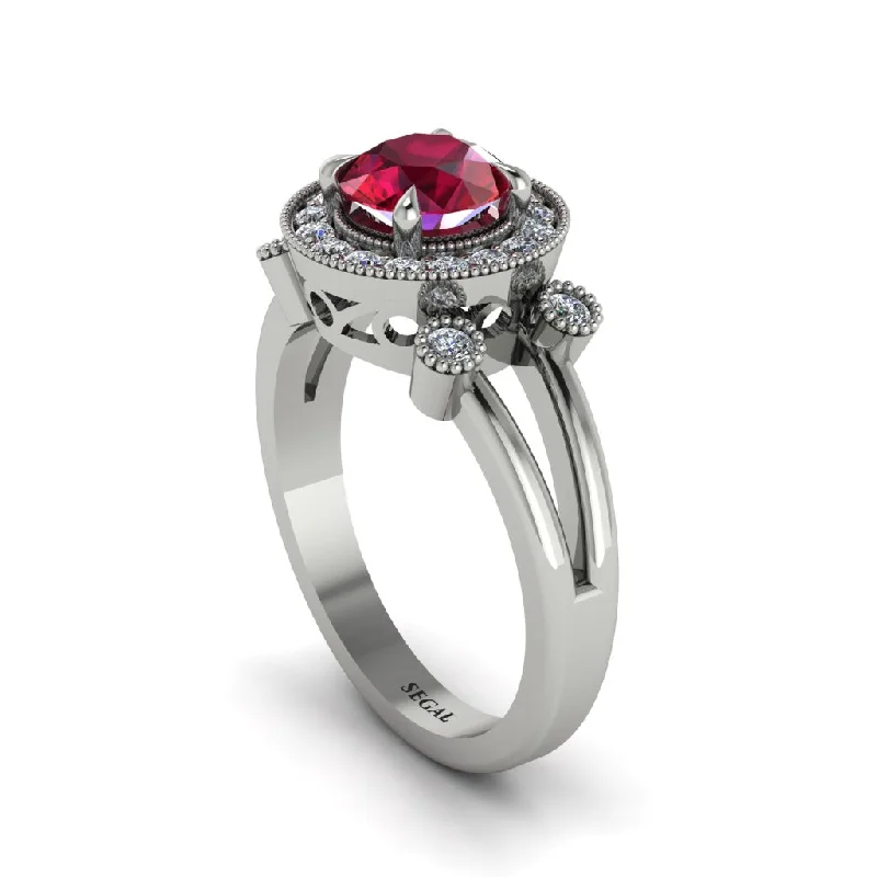 Ladies engagement rings minimalist halos-Radiant Ruby Halo Gold Engagement Ring - Madilyn No. 12