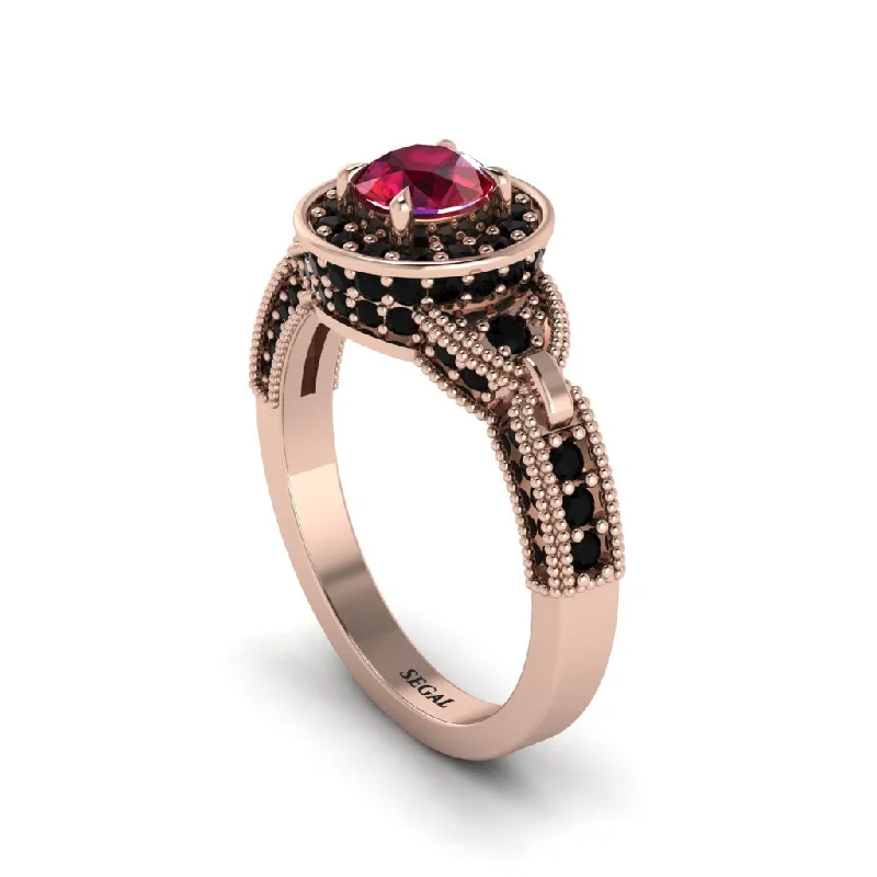 Ladies engagement rings colorful halos-Ruby Double Halo Handmade Engagement Ring - Gracelyn No. 41