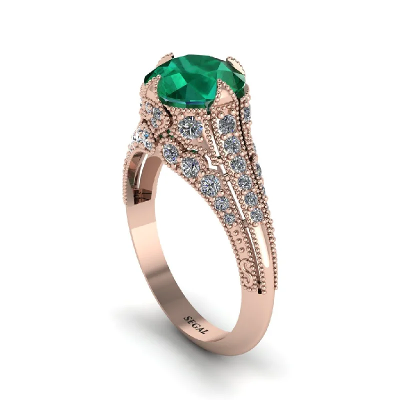 Ladies engagement rings couple gemstone-Emerald Vintage Crown Engagement Ring - Talia No. 5