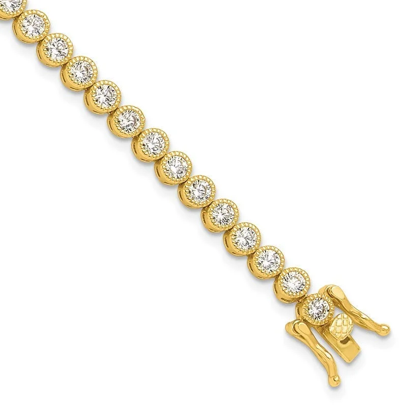 ladies bracelet glossy fall-Sterling Silver Gold-tone 4mm Round CZ 7.5in Tennis Bracelet