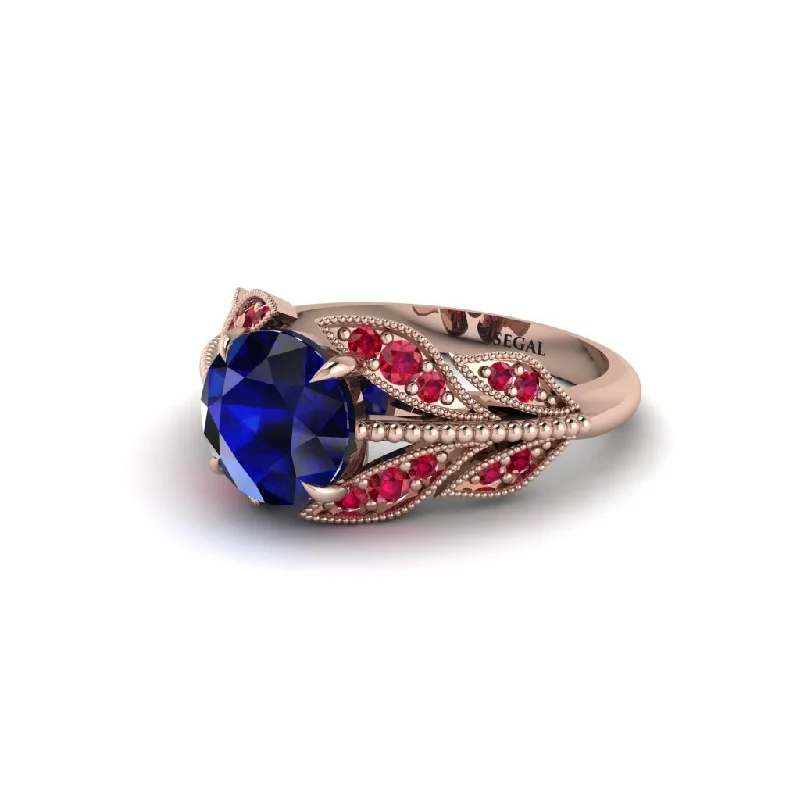 Ladies engagement rings lab-grown diamonds-Sapphire Majestic Leaf Gold Engagement Ring - Makenna No. 59