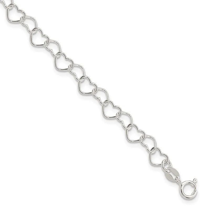 ladies bracelet textured fall-Sterling Silver 6inch Polished Fancy Heart Link Bracelet