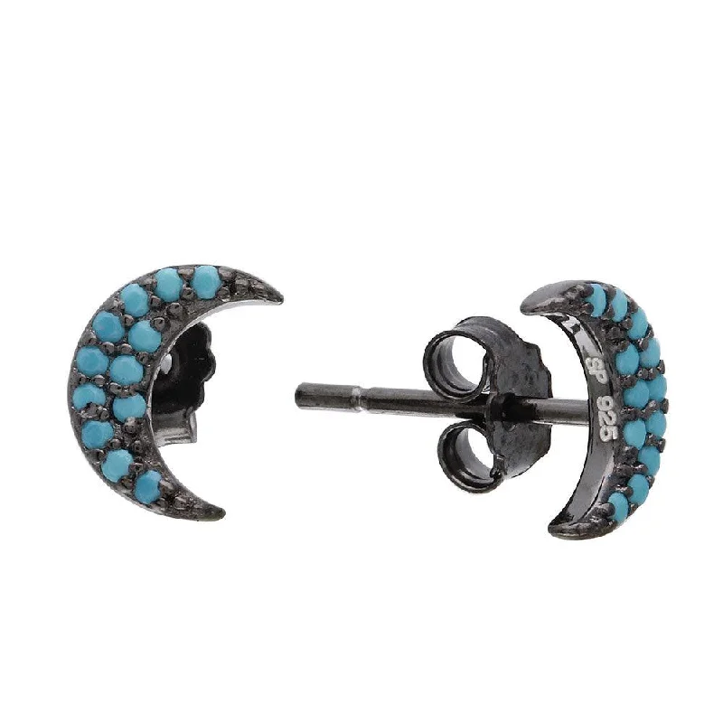 Ladies earrings wear-resistant styles-Black Rhodium Plated 925 Sterling Silver Half Moon Turquoise Stone Earrings - STE01073BP