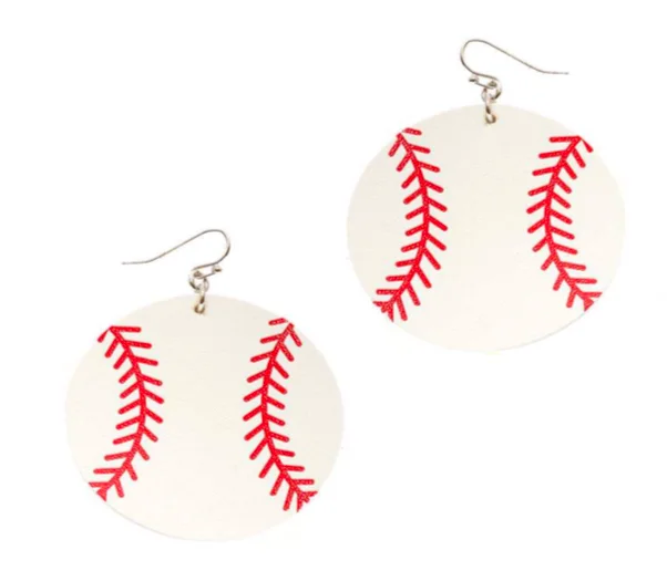 Ladies earrings sparkle detail designs-Baseball Leather Sport Earrings (Round)