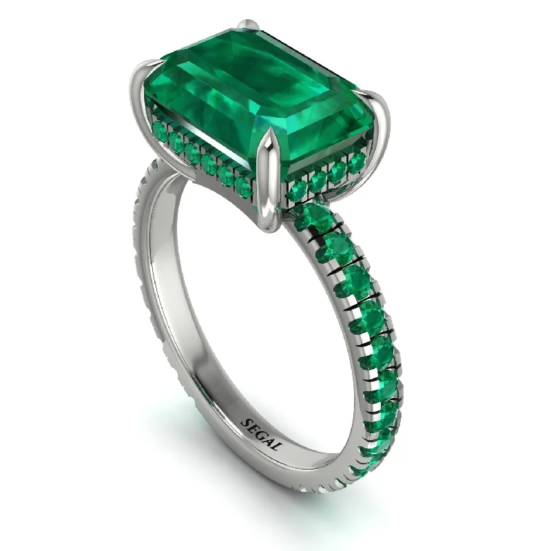 Ladies engagement rings bezel solitaires-Emerald-Cut Emerald Pavé Engagement Ring - Daphne No. 21