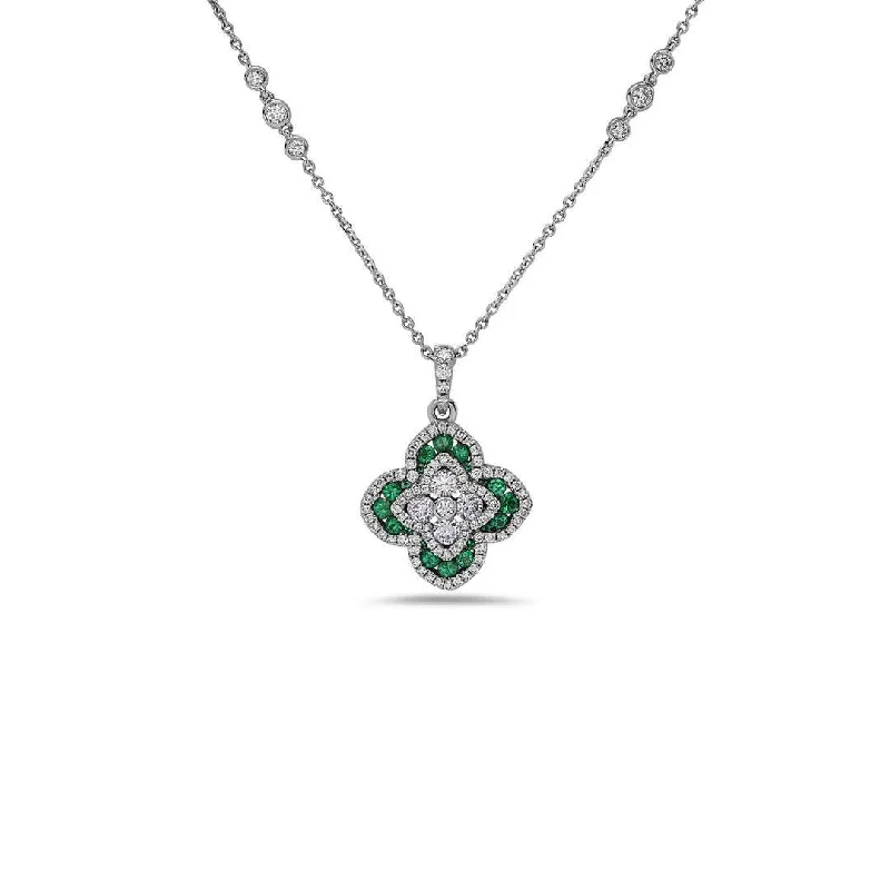 ladies necklace black friday high-end-17" Emerald & Diamond Pendant Necklace | M10270035