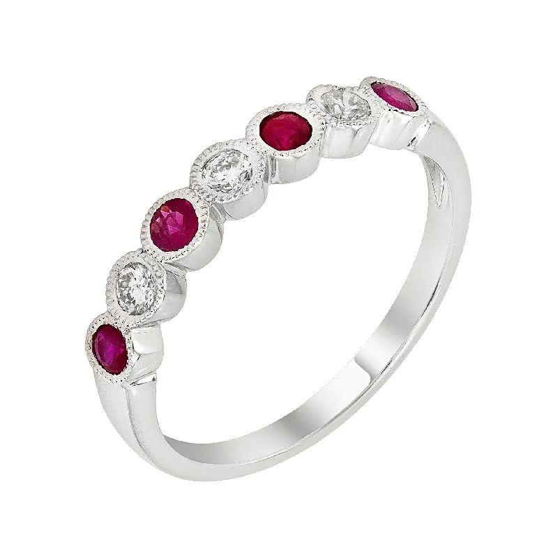 Ladies rings rococo elegance rings-14k Gold Round Genuine Ruby & Diamond Wedding Anniversary Band