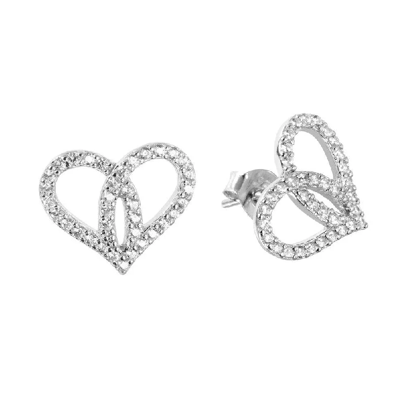 Ladies earrings wire-wrapped earrings-Silver 925 Heart Shaped Open Heart Earrings with CZ - BGE00447