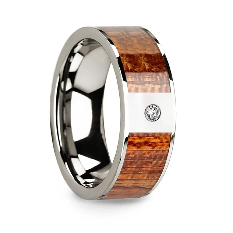 Ladies rings middle finger looks-Thorsten 14k White Gold Wedding Band with Mahogany Wood Inlay & Diamond - 8mm