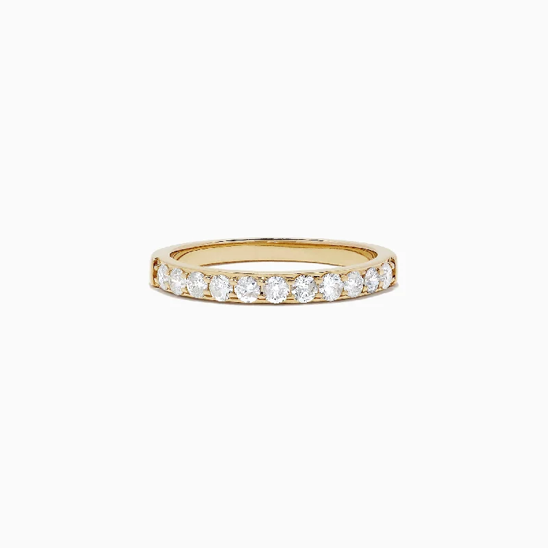 Ladies rings brushed texture styles-Bridal 14K Yellow Gold Prong Set Diamond Band, 0.49 TCW