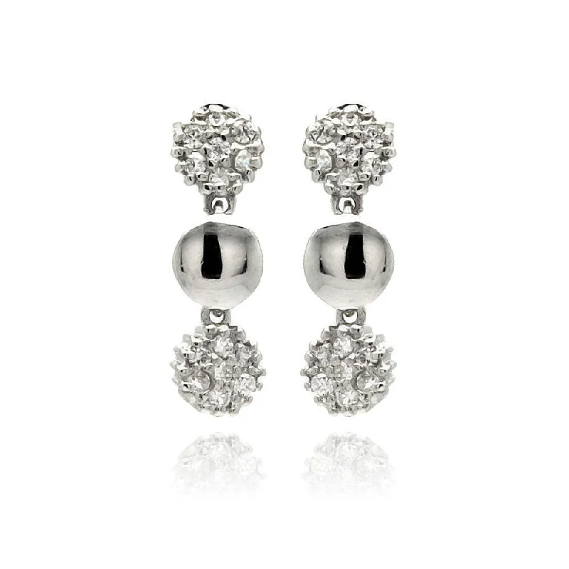 Ladies earrings custom engraving options-Silver 925 Rhodium Plated Round Cluster CZ Dangling Stud Earrings - STE00882