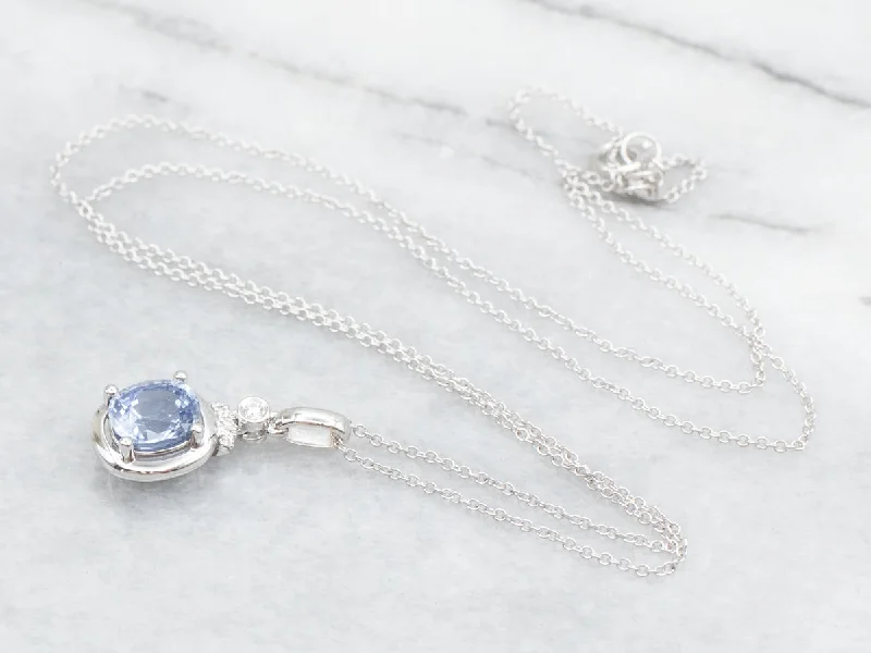 ladies necklace personalized birthstone-Sapphire and Diamond Pendant Necklace