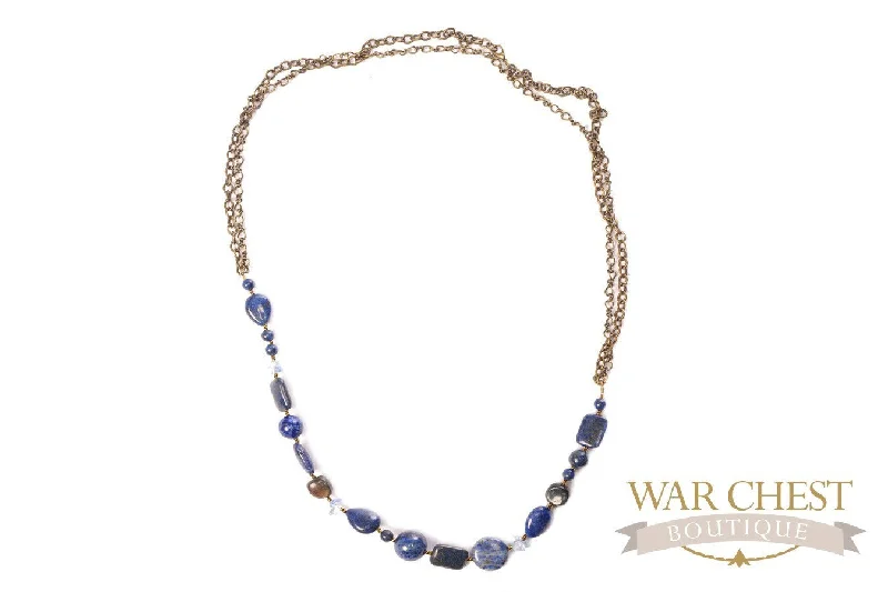 ladies necklace romantic aquamarine-Lapis Chain Necklace