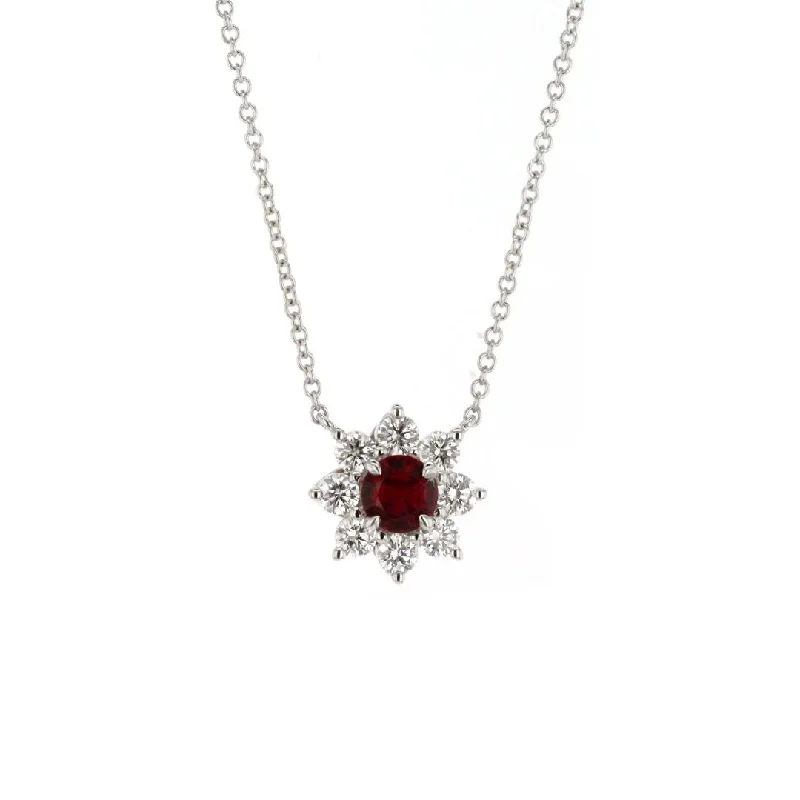 ladies necklace polished ruby-18" Ruby & Diamond Stationary Pendant Necklace | M10265956