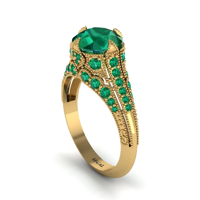 Ladies engagement rings sentimental halo bands-Emerald Vintage Crown Engagement Ring - Talia No. 19