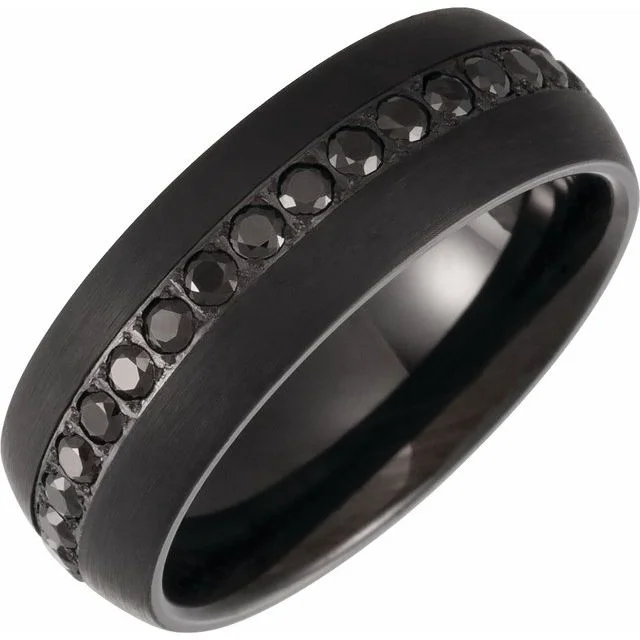 Ladies rings rose gold stackables-Tungsten Black PVD Imitation Black Zircon Dome Comfort-Fit Band