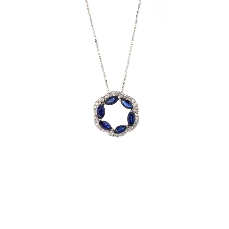 ladies necklace engraved butterfly-Blue Sapphire & Diamond Pendant Necklace | M10278613