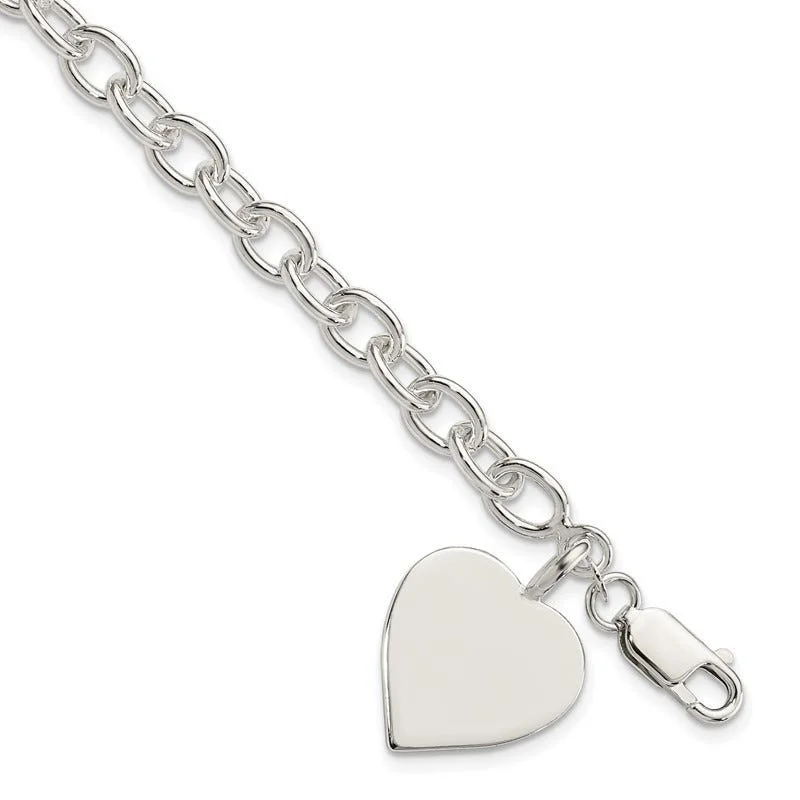 ladies bracelet engraved shell-Sterling Silver Engraveable Heart Fancy Link Bracelet