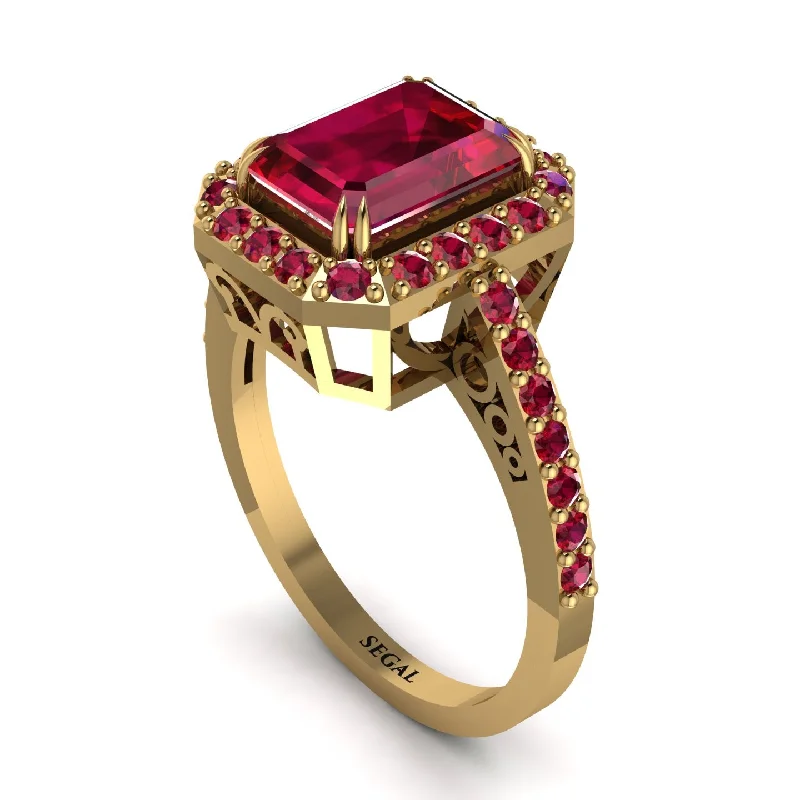 Ladies engagement rings bold designs-Emerald Cut Ruby Vintage-Inspired Engagement Ring - Addilyn No. 55