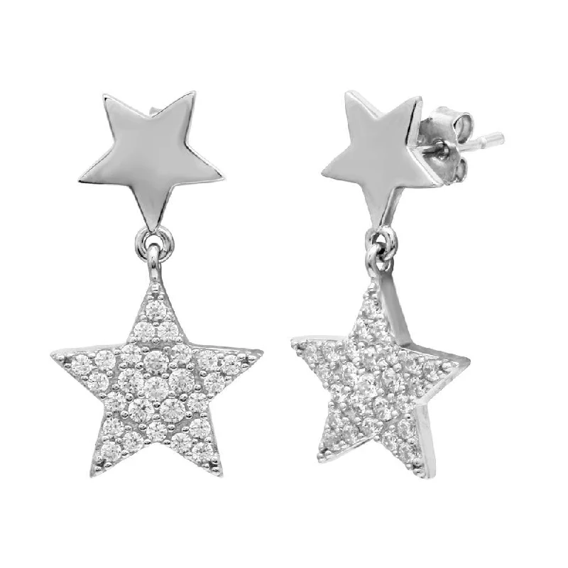 Ladies earrings domed shape styles-Rhodium Plated 925 Sterling Silver Star Earrings with CZ - STE01129