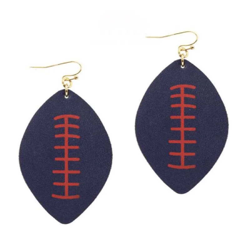 Ladies earrings gothic revival styles-College Football Leather Sport Earrings Red and Navy