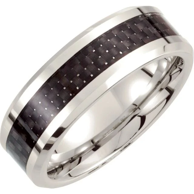 Ladies rings vintage estate pieces-Cobalt 8 mm Beveled-Edge Band With Black Carbon Fiber Inlay