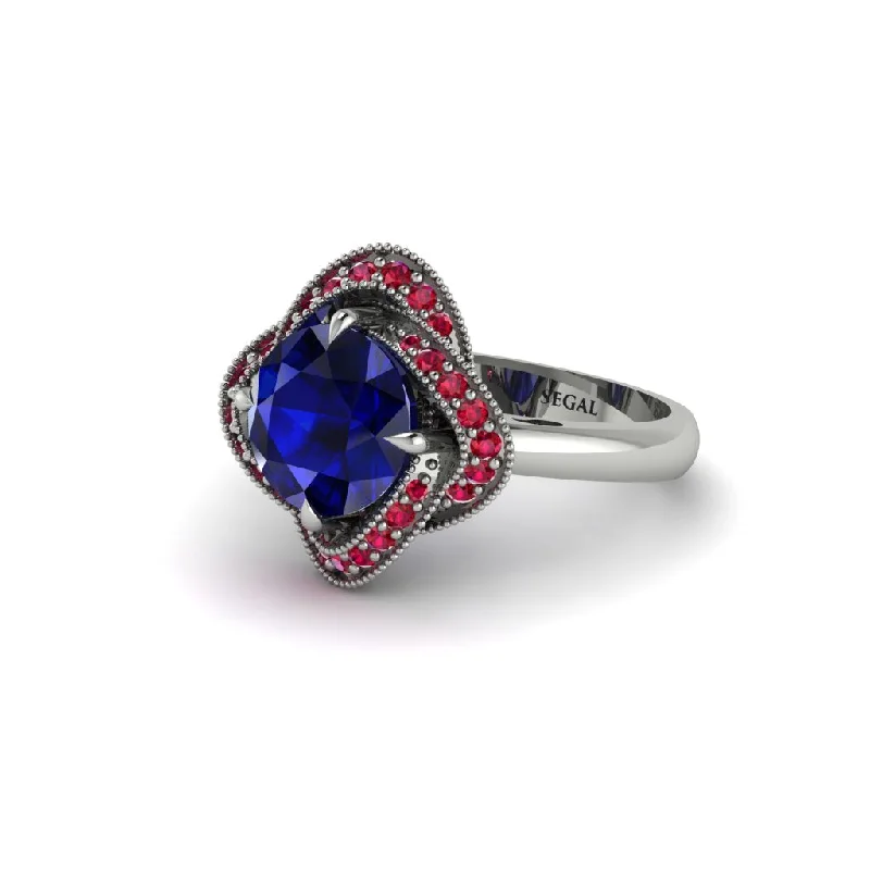 Ladies engagement rings twisted halos-Sapphire Floral Infinity Engagement Ring - Brinley No. 60