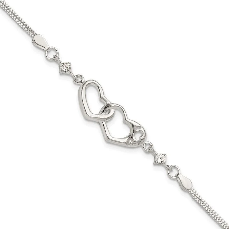 ladies bracelet winter name-Sterling Silver Rhodium-plated Polished CZ I Heart You w/1in ext Bracelet