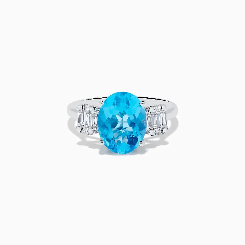 Ladies rings social media trends-Ocean Bleu 14K White Gold Blue Topaz and Diamond