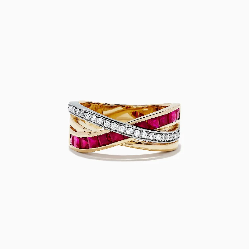 Ladies rings customer review favorites-Ruby Royale 14K Two Tone Gold Ruby and Diamond Crossover Band, 1.48 TCW