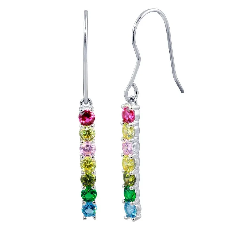 Ladies earrings pastel tone styles-Rhodium Plated 925 Sterling Silver Dangling Multi-Color CZ Earrings - STE01184