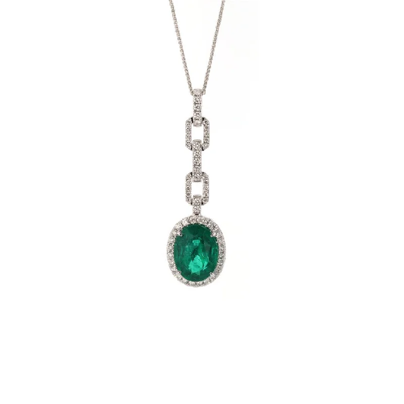 ladies necklace shell mother’s-Emerald & Diamond Halo Drop Pendant Necklace