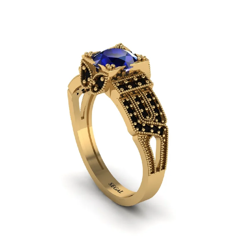 Ladies engagement rings bespoke diamond bands-Sapphire Milgrain Gold Engagement Ring - Lyric No. 43