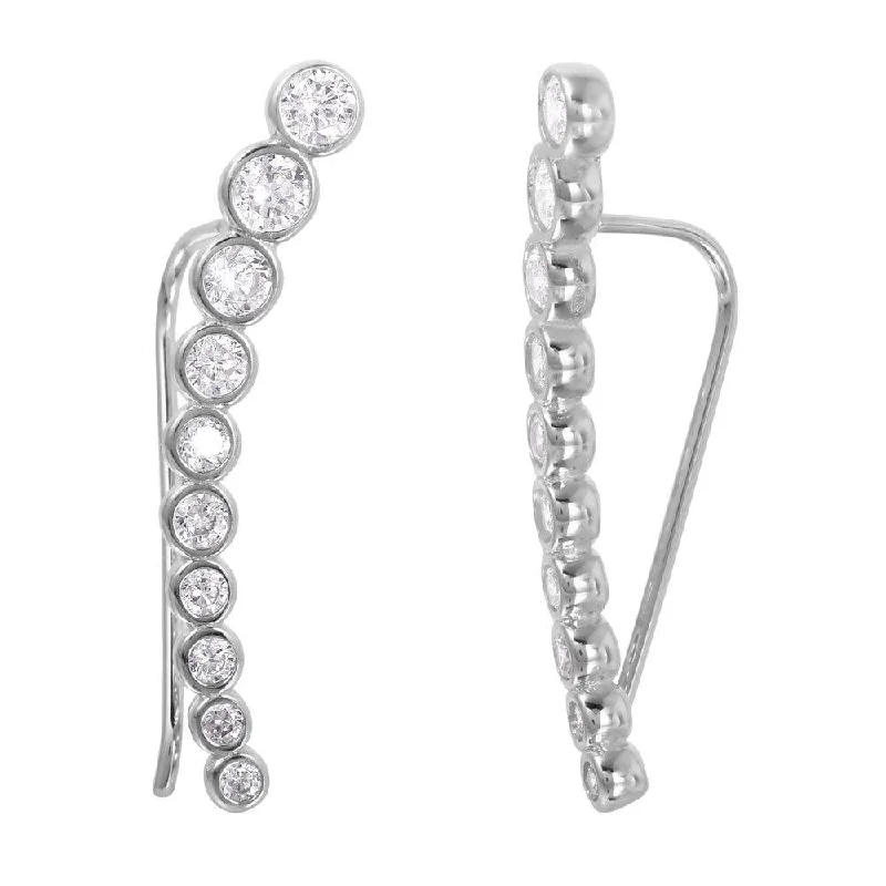 Ladies earrings resin accent styles-Silver 925 Rhodium Plated CZ Drop Earrings - GME00008