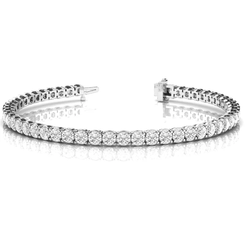 ladies bracelet classic turquoise-Single Row Prong Set Round Diamond Tennis Bracelet 10.08 Carat 14K White Gold