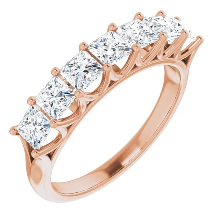 Ladies rings cascading stone rings-14K Rose 1 3/8 CTW Natural Diamond Anniversary Band